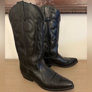 Vintage Black Leather Cowgirl Boots